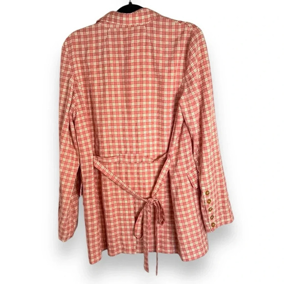 Free People Olivia Gingham Tie Waist Blazer Medium Oversized Preppy Boho Office - Picture 8 of 10